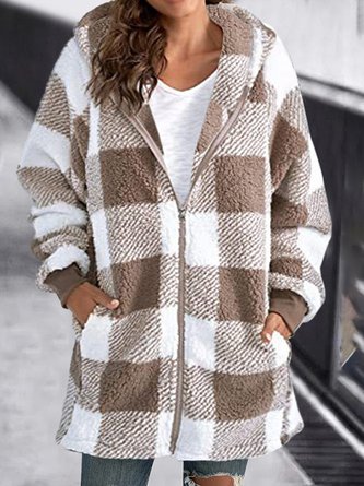 Hoodie Casual Plaid Teddy Jacket