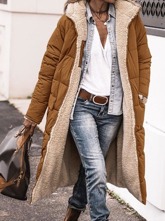 Fluff/Granular Fleece Fabric Casual Plain Hoodie Padded Jacket