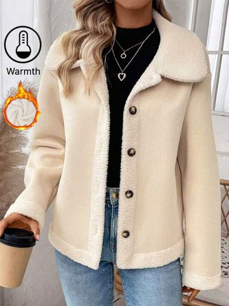 Warmth Buckle Long Sleeve Casual Plain Fleece Fabric Teddy Jacket