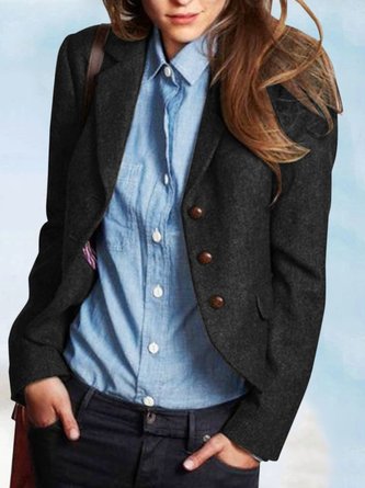Dark Green Wool Blend Buttoned Solid Elegant Jacket