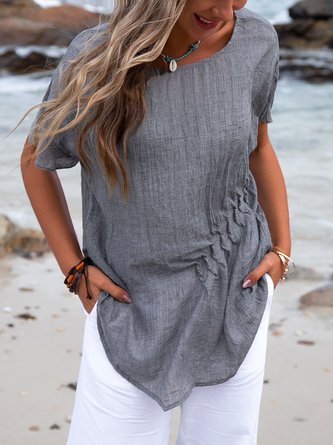 Women Ruched Asymmetric Lightweight Short Sleeve Casual Summer Tunic Top