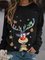 Women Deer Print Christmas Holiday Shift Casual Long Sleeve Sweatshirts