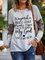 Letter Print Long Sleeve Loose Round Neck Stitching Top