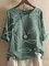 Cotton And Linen Leaf Print Loose Sleeve Blouse
