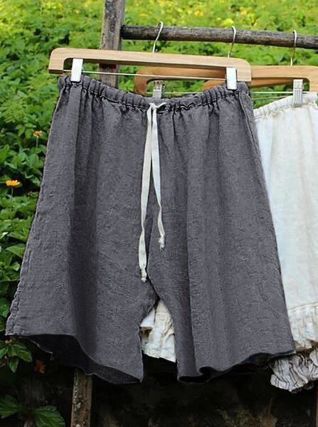 Women's Shorts  Cotton Linen Casual Plain Drawstring Waist Loose Summer Shorts