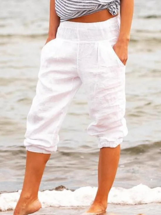 Women's Causal Pants Linen Cotton Solid Pockets Casual Bottoms