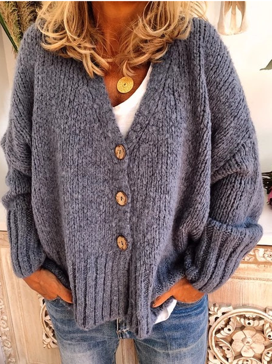 Wool Blend Solid Casual Long Sleeve Cardigan