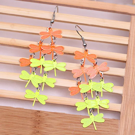 Colorful Copper Dragonfly Earrings