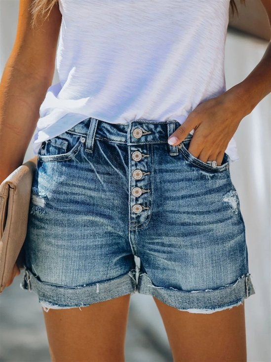 Buttoned Casual Denim Denim shorts