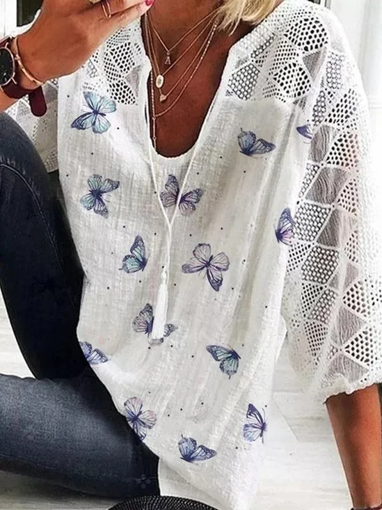 Short Sleeve Floral Cotton-Blend Top