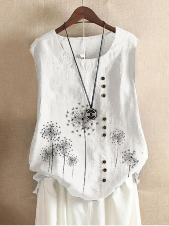 Plants Cotton Sleeveless Shirt & Top