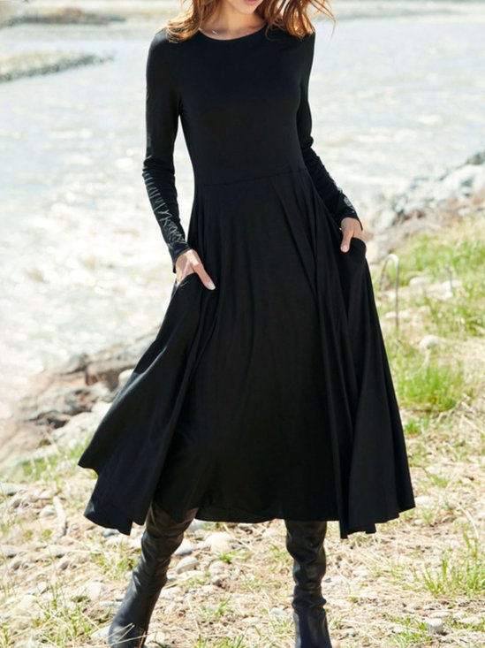 Plain Long Sleeve Casual Dress