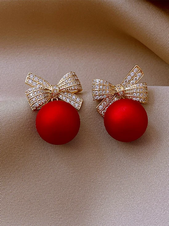 Christmas Rhinestone Bowknot Elegant Dangle Earrings