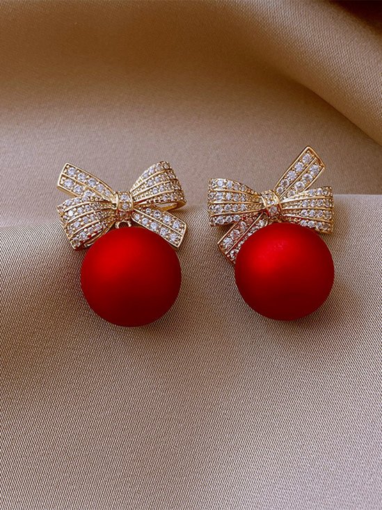 Christmas Rhinestone Bowknot Elegant Dangle Earrings