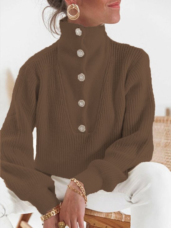 Daily Causal  Plain Buttoned Sweater