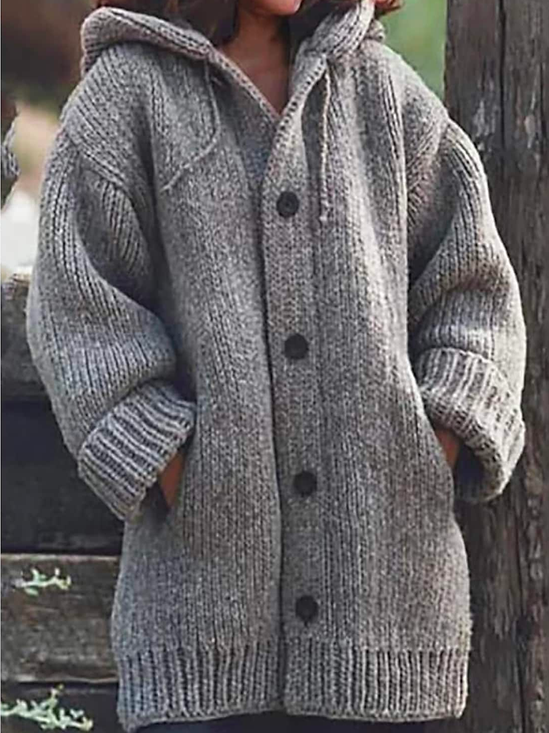 Winter Hooded Cardigan Button Up Knit Sweater Coat Outerwear with Pockets