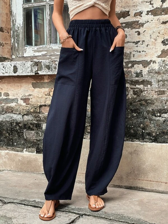 Women Casual Plain Casual Pocket High Waist Linen Pants