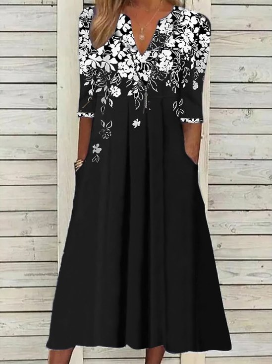 Women's Elegant Floral Print Midi Dress