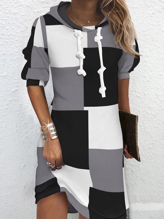 Geometric Regular Fit Casual Hoodie Dress
