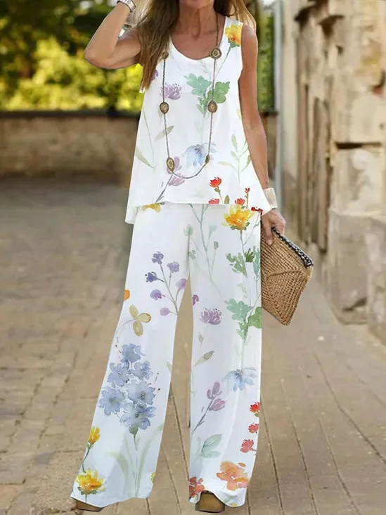 Jersey Casual Loose Floral Two-Piece Set