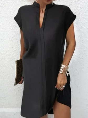 Plain V Neck Elegant Little Black Dress