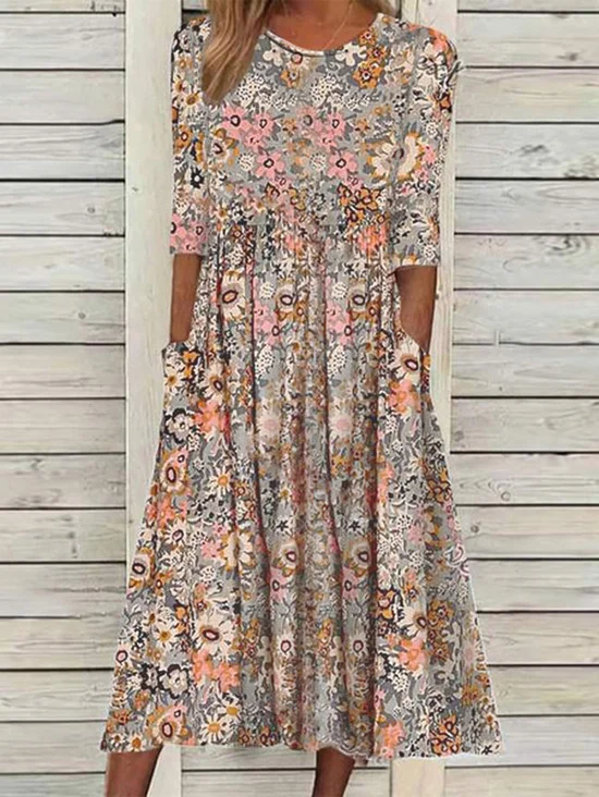 Loose Casual Floral Short Sleeve Women Dress