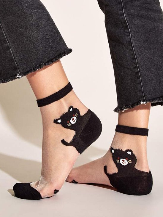 1 Pair Cartoon Animal Graphic Mesh Socks