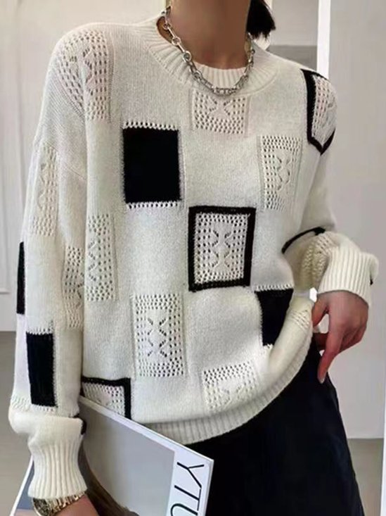 Plaid Casual Loose Wool/Knitting Sweater