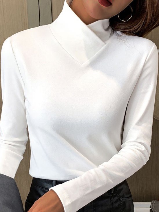 Women's T shirt Tee Plain Black White Blue Long Sleeve Daily Weekend Fashion Turtleneck High Neck Regular Fit Fall & Winter