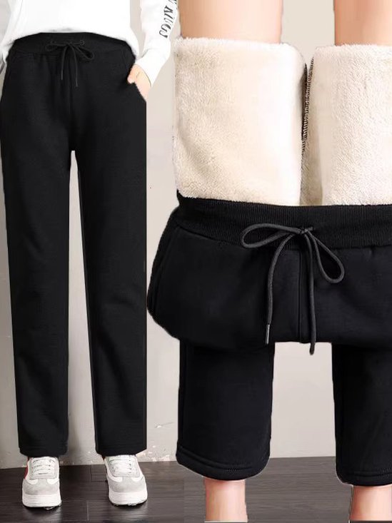 Loose Plain Casual Cotton-Blend Pants