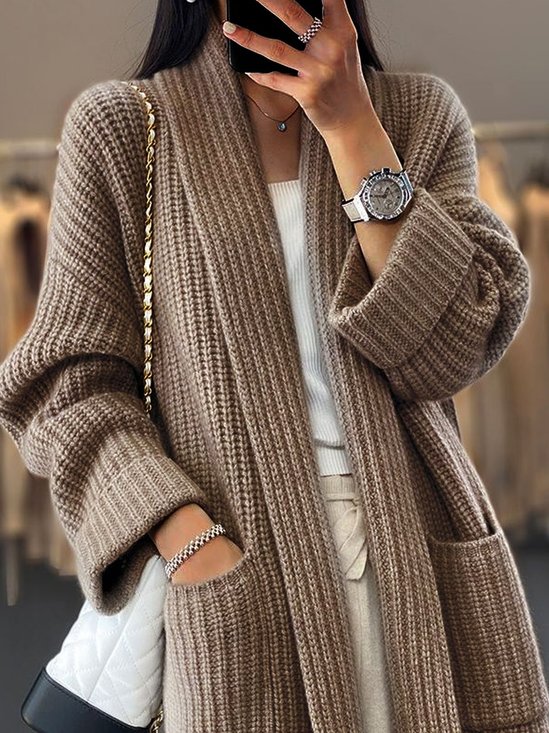 Casual Loose Shawl Collar Yarn/Wool Yarn Cardigan