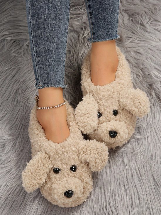 Casual Cartoon Dog Fluffy Toe-covered Slippers