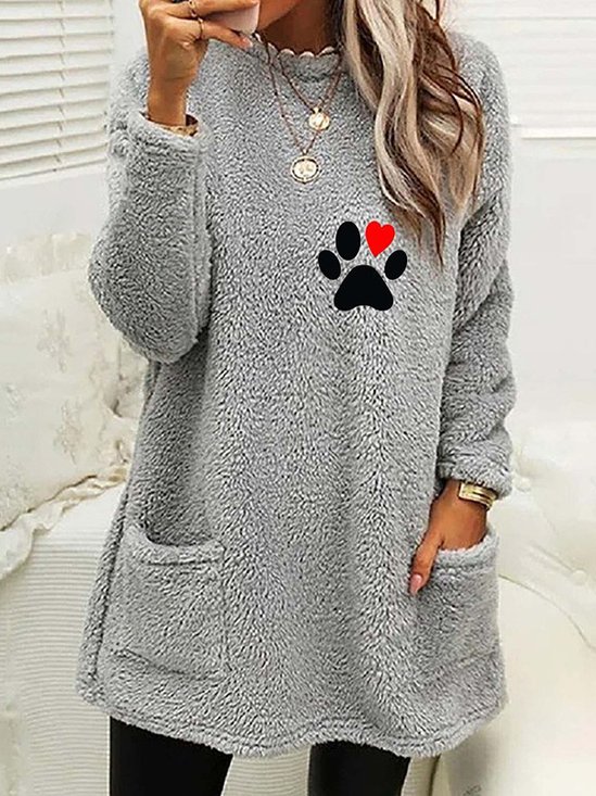 Crew Neck Fluff/Granular Fleece Fabric Casual Sweatshirt