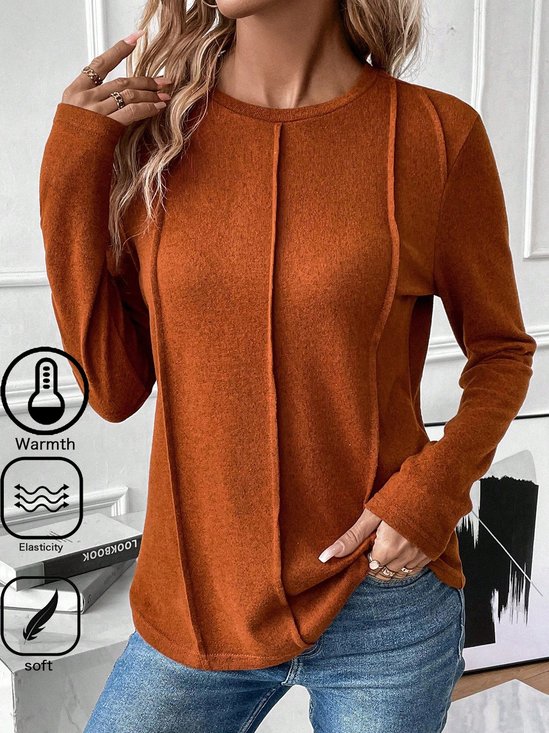 Women Plain Crew Neck Casual Long Sleeve T-shirt