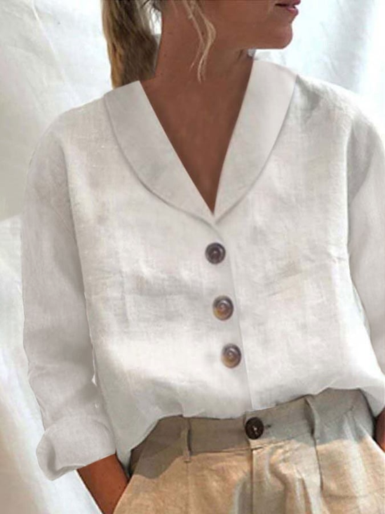 Casual Shawl Collar Cotton-Blend Blouse