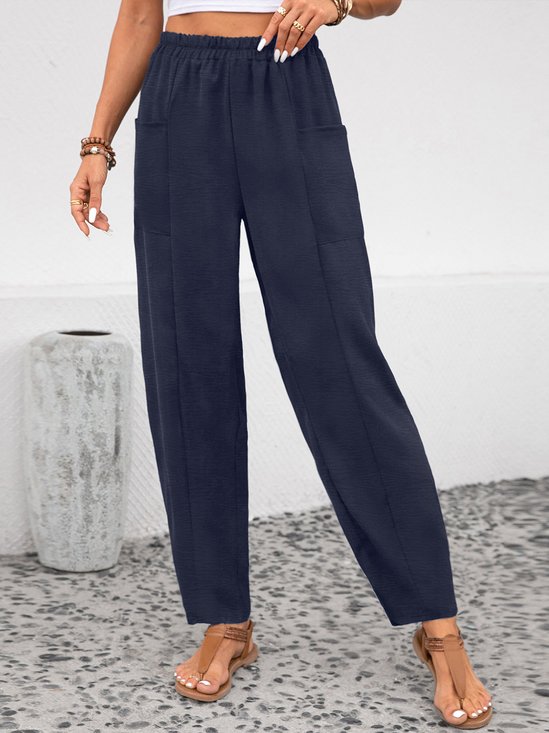 Loose Casual Pocket Elastic Waist High Waisted Pants