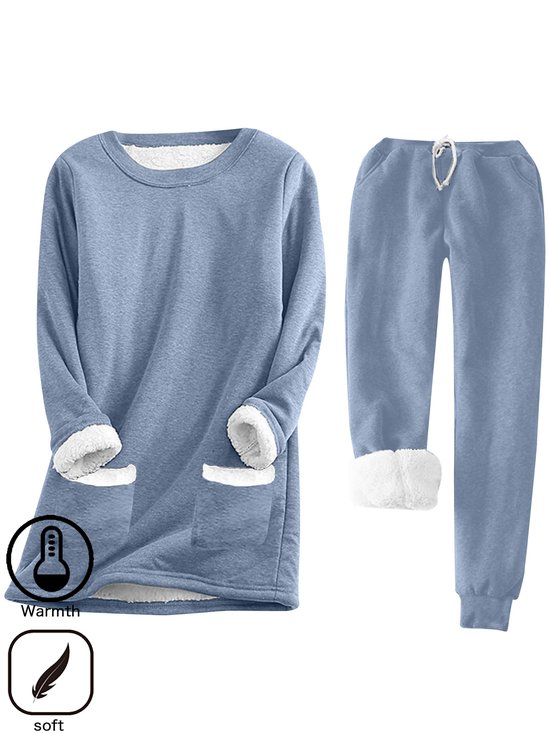 Casual Plain Crew Neck Two-Piece Set