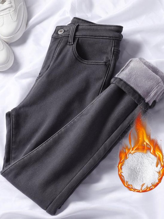 Casual Plain Fluff/Granular Fleece Fabric Jeans Plush color has many colors