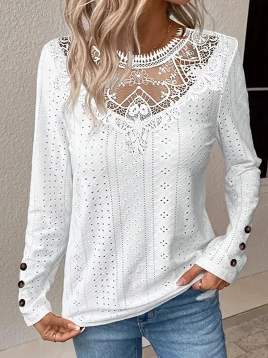Plain Casual Acrylic Crew Neck Shirt