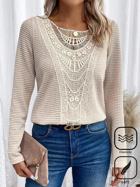 Women Plain Crew Neck Casual Long Sleeve T-shirt