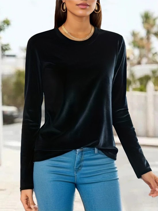 Women Plain Crew Neck Casual Long Sleeve T-shirt