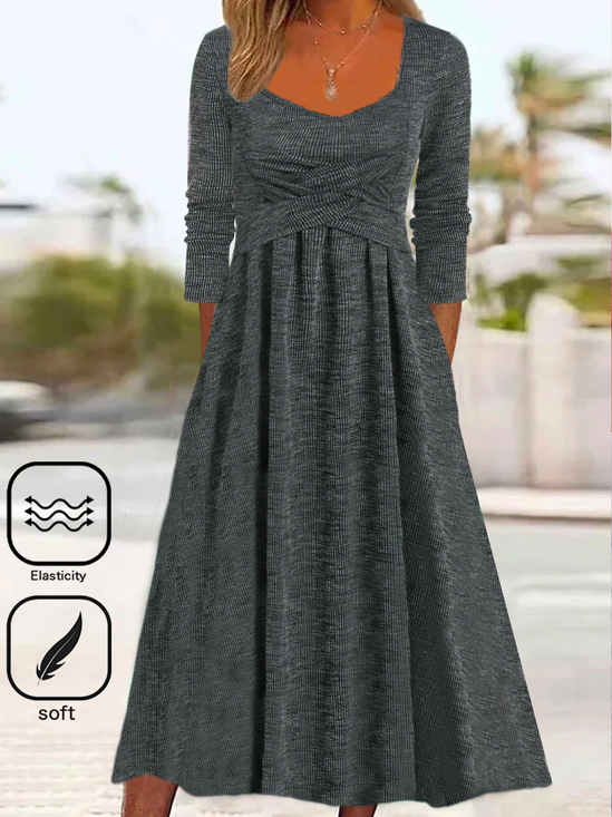 Long Sleeve Casual Plain Dress