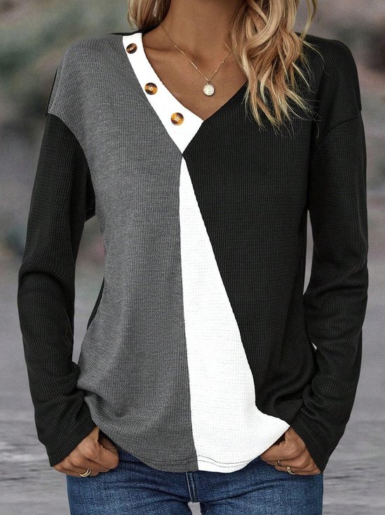 Casual Color Block Buckle Shirt