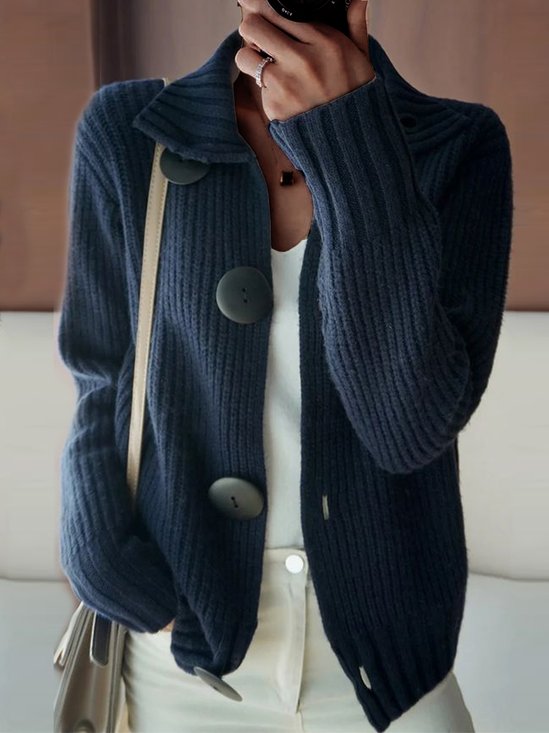 Women's Cardigan Sweater Shirt Collar Zip Ribbed Knit Cotton Zipper Fall Winter Daily Going out Weekend Stylish Casual Soft Long Sleeve Solid Color