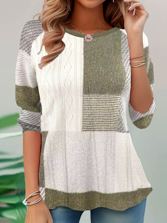 Women Striped Crew Neck Casual Long Sleeve T-shirt