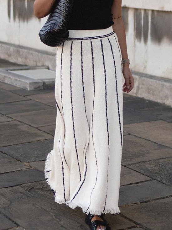 Loose Elegant Commuting Striped Maxi Skirt