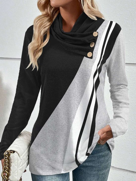 Elegant Loose Jersey Color Block Shirt