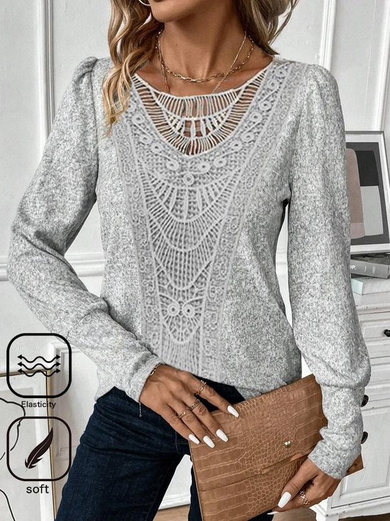 Women Plain Crew Neck Casual Long Sleeve T-shirt