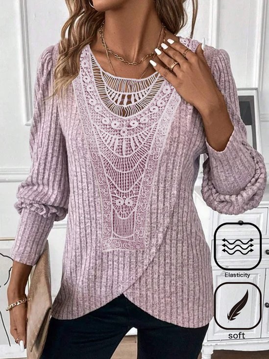 Women Plain Crew Neck Casual Long Sleeve T-shirt