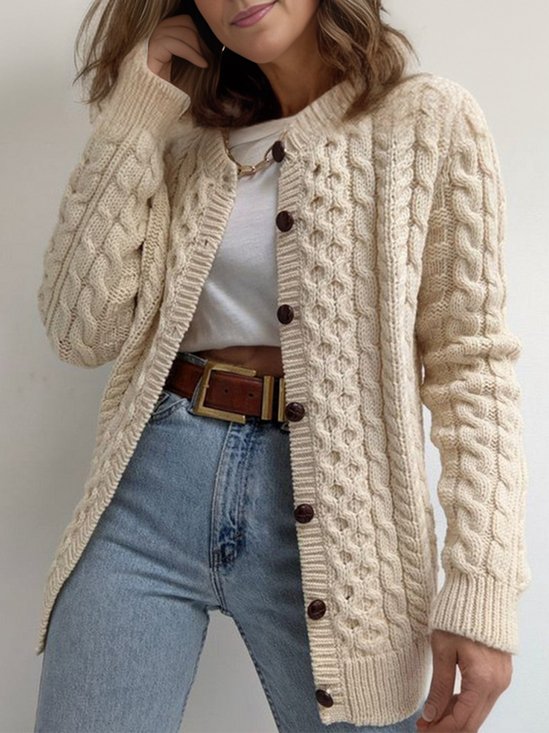 Loose Buttoned Simple Wrap Cardigan